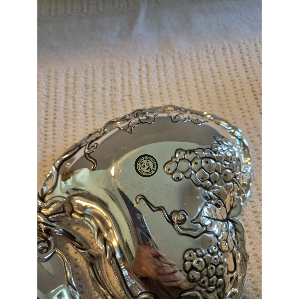 Godinger Silver Plated Grape Design Double Heart Dish
